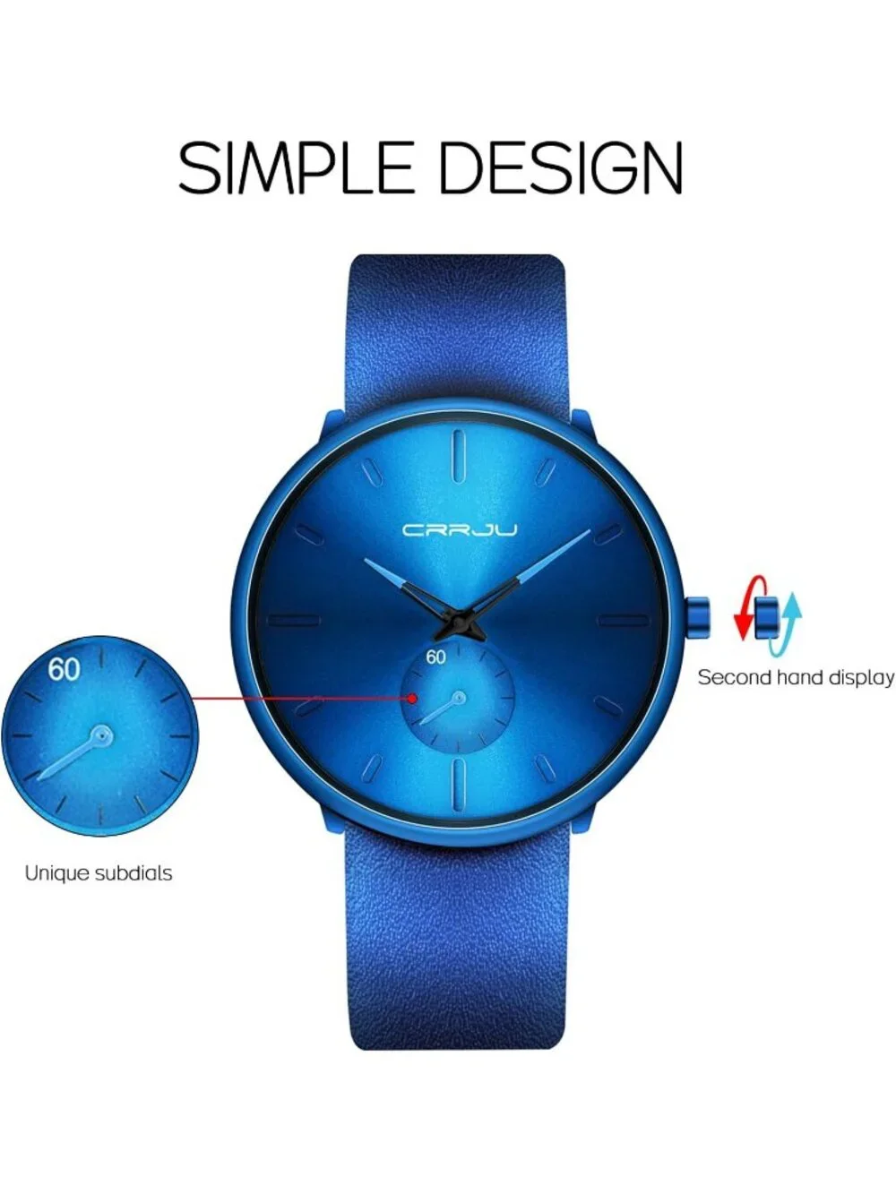 Unisex Sky Blue Ultra-Thin Minimalist Waterproof Leather Band Dress Wrist Watch